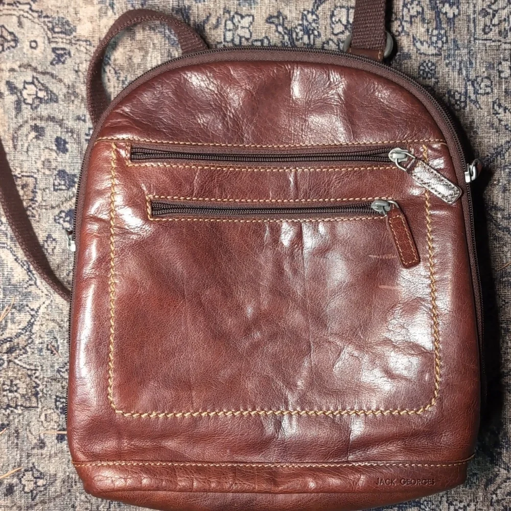 Jack George's Backpack Leather Brown Leather Crossbody Backpack Bag